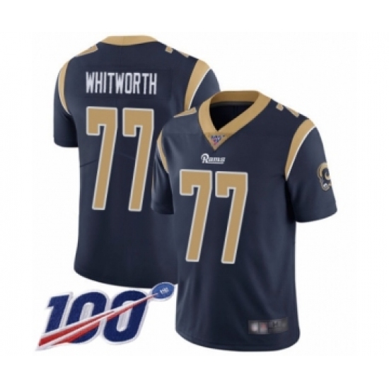 Men's Los Angeles Rams #77 Andrew Whitworth Navy Blue Team Color Vapor Untouchable Limited Player 100th Season Football Jersey - Ujersey