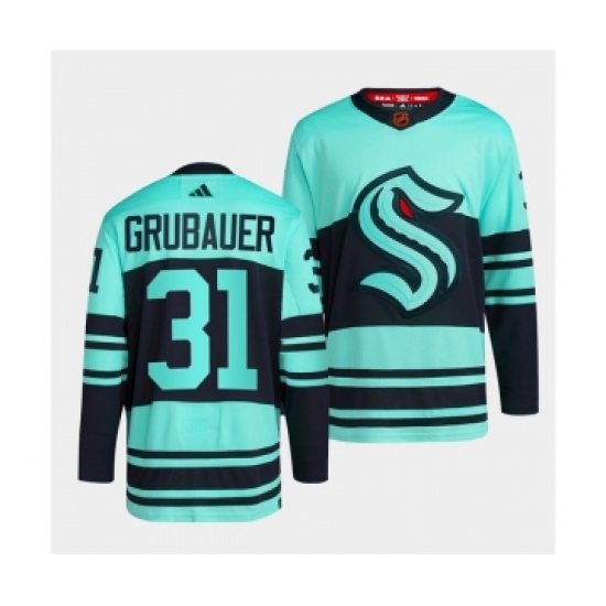 Men's Seattle Kraken #31 Philipp Grubauer Ice Blue 2022-23 Reverse Retro Stitched Jersey - Ujersey