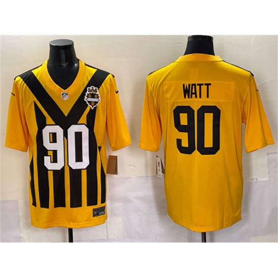 Men's Pittsburgh Steelers #90 T.J. Watt Gold 1933 Throwback Alternate Football Stitched Game Jersey - Ujersey