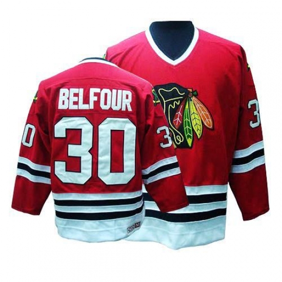 Men's CCM Chicago Blackhawks #30 ED Belfour Premier Red Throwback NHL Jersey