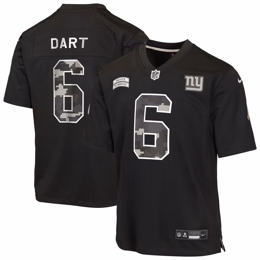 Youth New York Giants Jaxson Dart Nike Black 2026 Salute to Service Game Jersey - Ujersey Shop