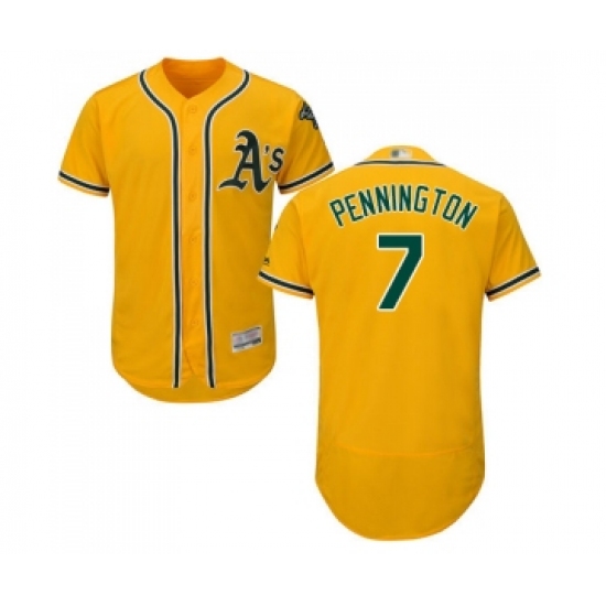 Men's Oakland Athletics #7 Cliff Pennington Gold Alternate Flex Base Authentic Collection Baseball Jersey - Ujersey