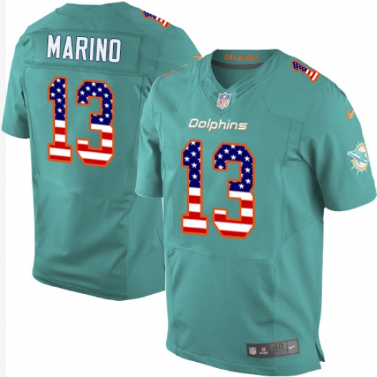Men's Nike Miami Dolphins #13 Dan Marino Elite Aqua Green Home USA Flag Fashion NFL Jersey - ujerseystore