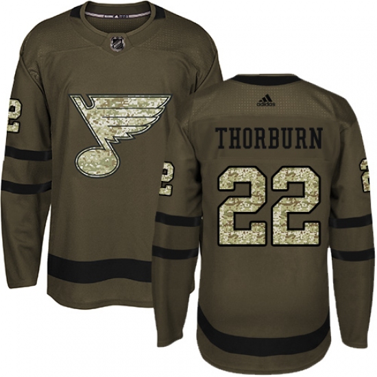 Youth Adidas St. Louis Blues #22 Chris Thorburn Authentic Green Salute to Service NHL Jersey - Ujersey