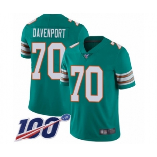 Men's Miami Dolphins #70 Julie'n Davenport Aqua Green Alternate Vapor Untouchable Limited Player 100th Season Football Jersey - Ujersey