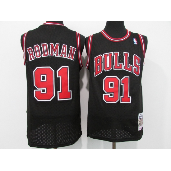 Men's Chicago Bulls #91 Dennis Rodman Authentic Black Alternate Jersey