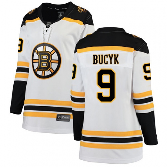 Women's Boston Bruins #9 Johnny Bucyk Authentic White Away Fanatics Branded Breakaway NHL Jersey - Ujersey