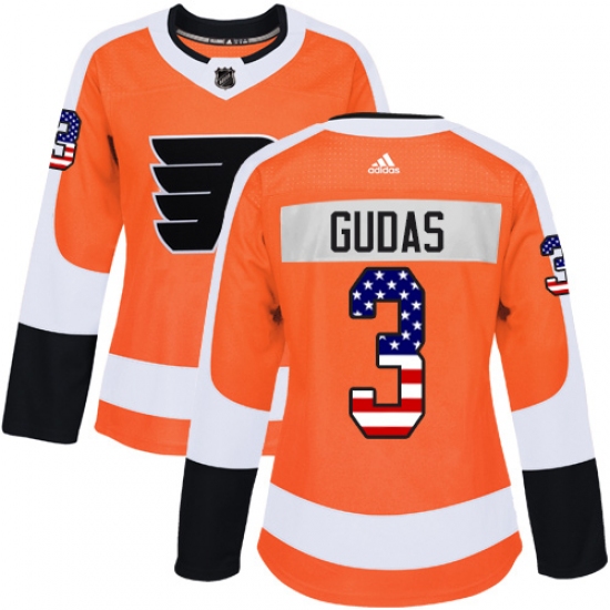 Women's Adidas Philadelphia Flyers #3 Radko Gudas Authentic Orange USA Flag Fashion NHL Jersey - Ujersey