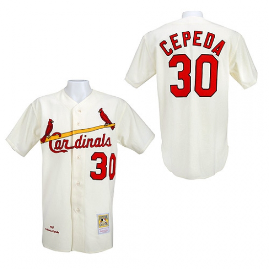 Men's Mitchell and Ness 1967 St. Louis Cardinals #30 Orlando Cepeda Authentic Cream Throwback MLB Jersey - Ujersey