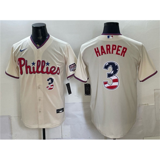 Men's Philadelphia Phillies #3 Bryce Harper Cream USA 250 Fourth of July Home Stitched Baseball Jersey - Ujersey