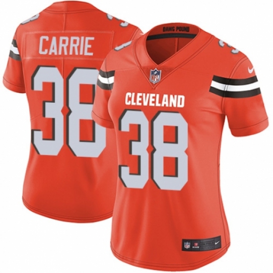 Women's Nike Cleveland Browns #38 T. J. Carrie Orange Alternate Vapor Untouchable Limited Player NFL Jersey - Ujersey
