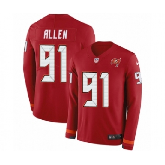 Youth Nike Tampa Bay Buccaneers #91 Beau Allen Limited Red Therma Long Sleeve NFL Jersey - Ujersey