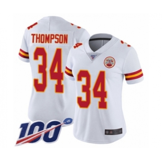 Women's Kansas City Chiefs #34 Darwin Thompson White Vapor Untouchable Limited Player 100th Season Football Jersey - Ujersey