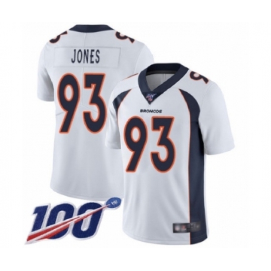Men's Denver Broncos #93 Dre'Mont Jones White Vapor Untouchable Limited Player 100th Season Football Jersey - Ujersey