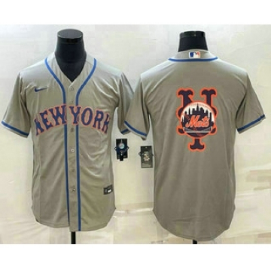 Men's New York Mets Big Logo Grey Cool Base Stitched Baseball Jerseys - Ujersey