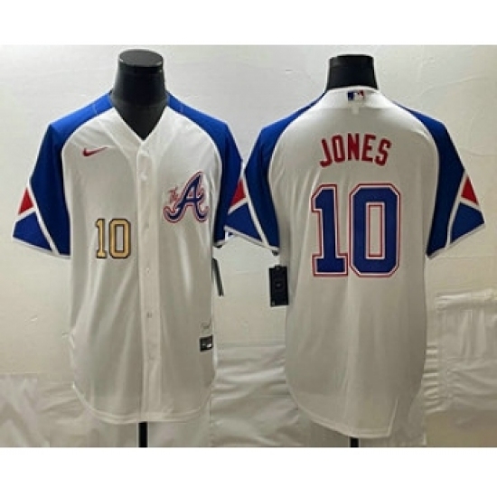 Men's Atlanta Braves #10 Chipper Jones Number White 2023 City Connect Cool Base Stitched Jerseys - Ujersey