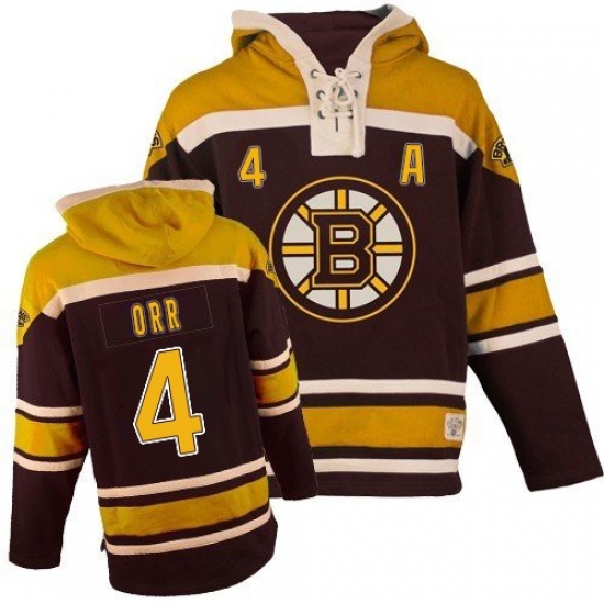 Youth Old Time Hockey Boston Bruins #4 Bobby Orr Authentic Black Sawyer Hooded Sweatshirt NHL Jersey - Ujersey