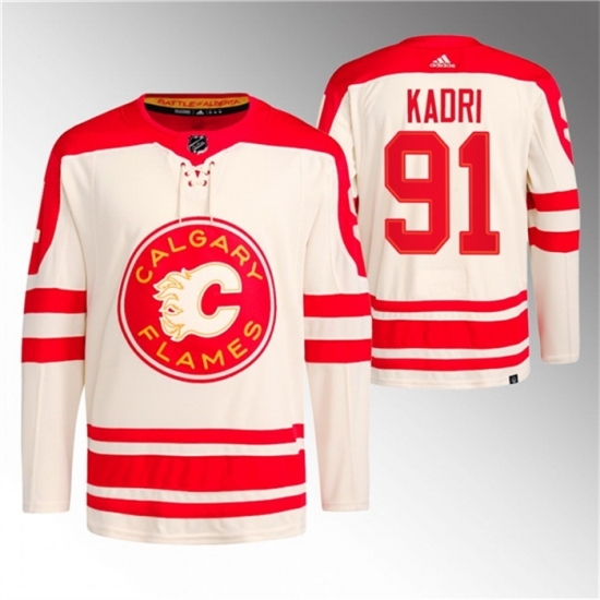 Men's Calgary Flames #91 Nazem Kadri 2023 Cream Classic Primegreen Stitched Jersey - Ujersey