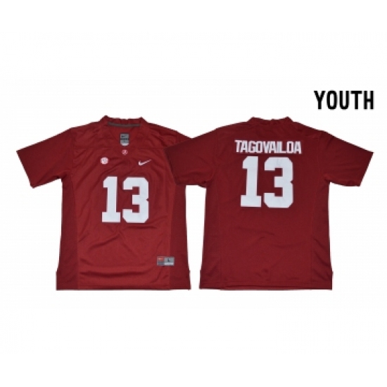Alabama Crimson Tide 13 Tua Tagovailoa Red Youth With Diamond Logo College Football Jersey - Ujersey