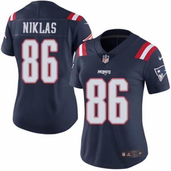 Women's Nike New England Patriots #86 Troy Niklas Limited Navy Blue Rush Vapor Untouchable NFL Jersey - Ujersey