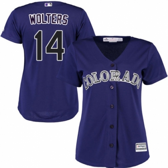 Women's Majestic Colorado Rockies #14 Tony Wolters Replica Purple Alternate 1 Cool Base MLB Jersey - Ujersey