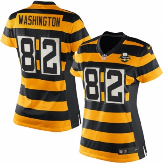 Women's Nike Pittsburgh Steelers #82 James Washington Game Yellow Black Alternate 80TH Anniversary Throwback NFL Jersey - Ujersey