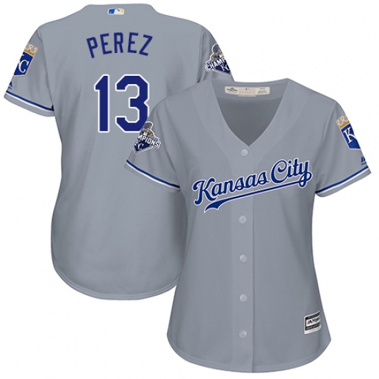 Women's Majestic Kansas City Royals #13 Salvador Perez Authentic Grey Road Cool Base MLB Jersey - Ujersey