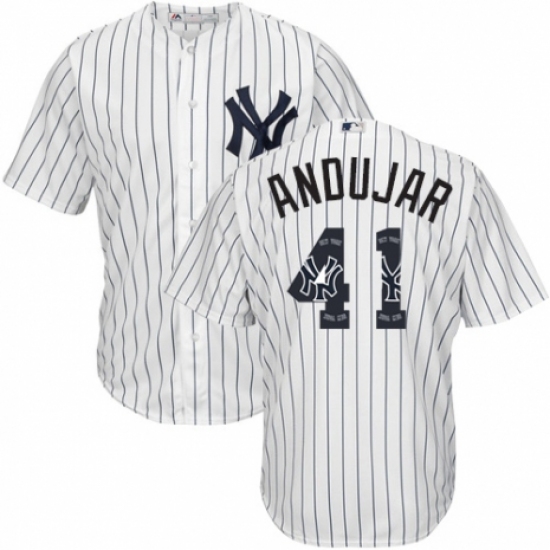 Men's Majestic New York Yankees #41 Miguel Andujar Authentic White Team Logo Fashion MLB Jersey - Ujersey