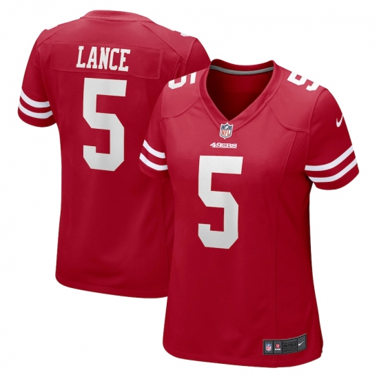 Women's San Francisco 49ers #5 Trey Lance Red Nike Scarlet Player Game Jersey - Ujersey
