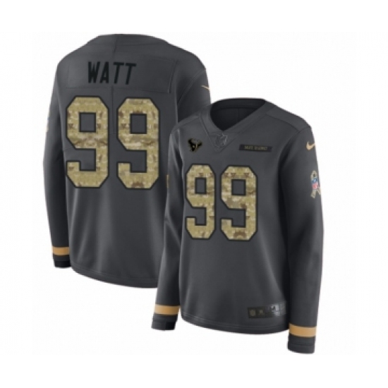 Women's Nike Houston Texans #99 J.J. Watt Limited Black Salute to Service Therma Long Sleeve NFL Jersey - Ujersey