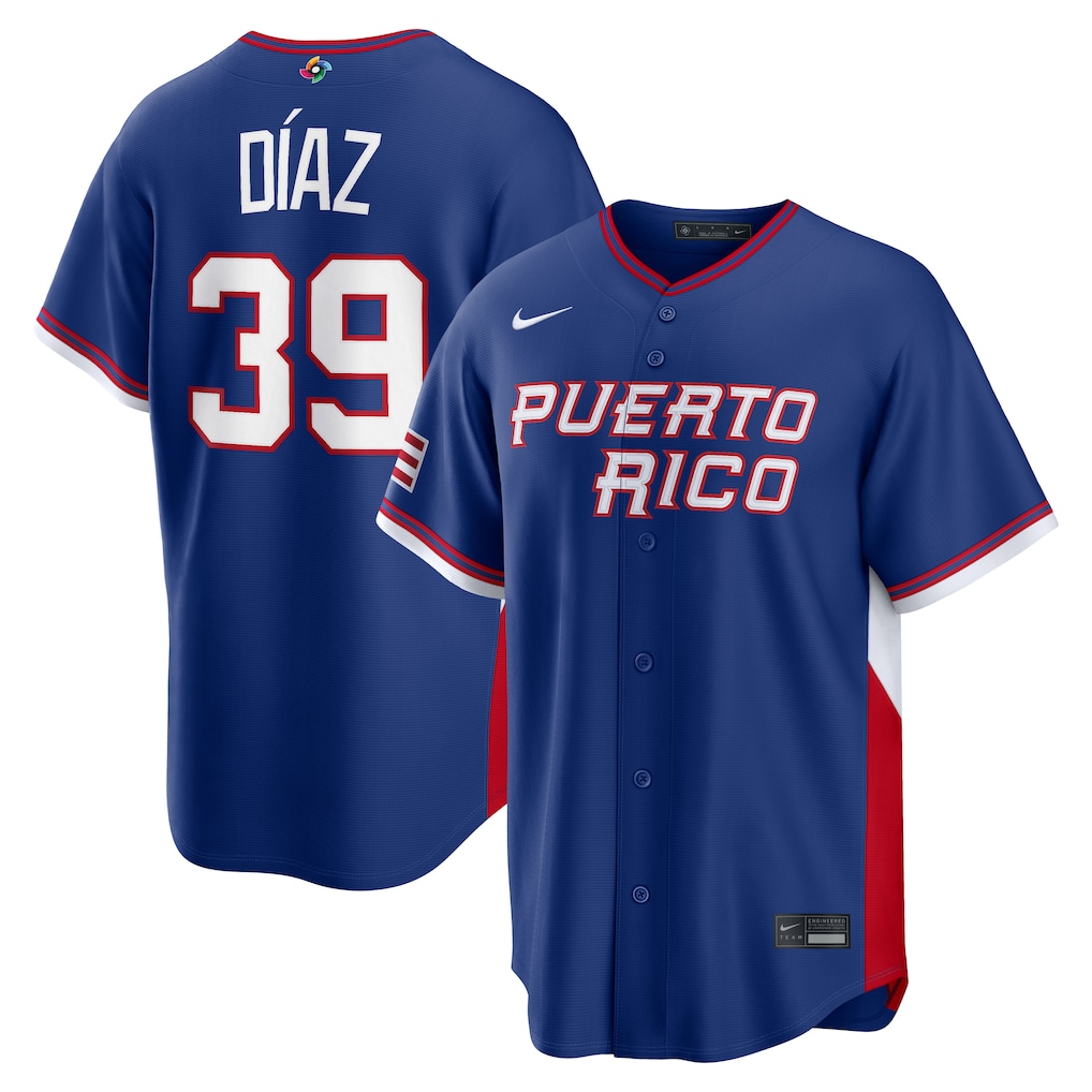 Men's Puerto Rico Baseball Edwin Díaz Nike Royal 2026 World Baseball Classic Road Stadium Jersey - ujerseystore