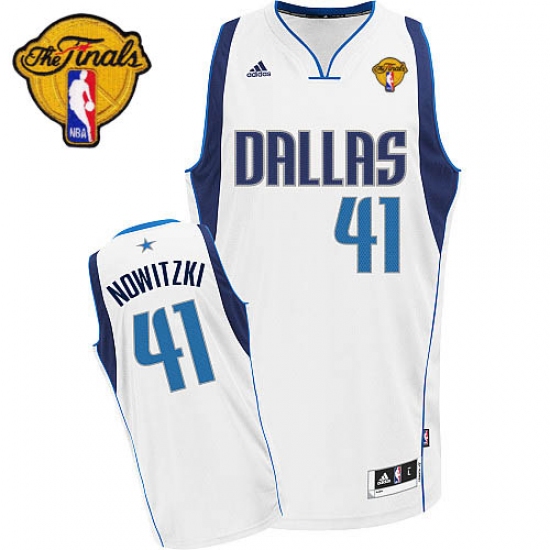 Men's Adidas Dallas Mavericks #41 Dirk Nowitzki Swingman White Home Finals Patch NBA Jersey - Ujersey