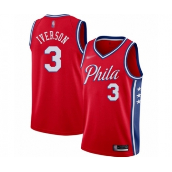 Men's Philadelphia 76ers #3 Allen Iverson Authentic Red Finished Basketball Jersey - Statement Edition - Ujersey