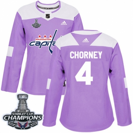 Women's Adidas Washington Capitals #4 Taylor Chorney Authentic Purple Fights Cancer Practice 2018 Stanley Cup Final Champions NHL Jersey - Ujersey