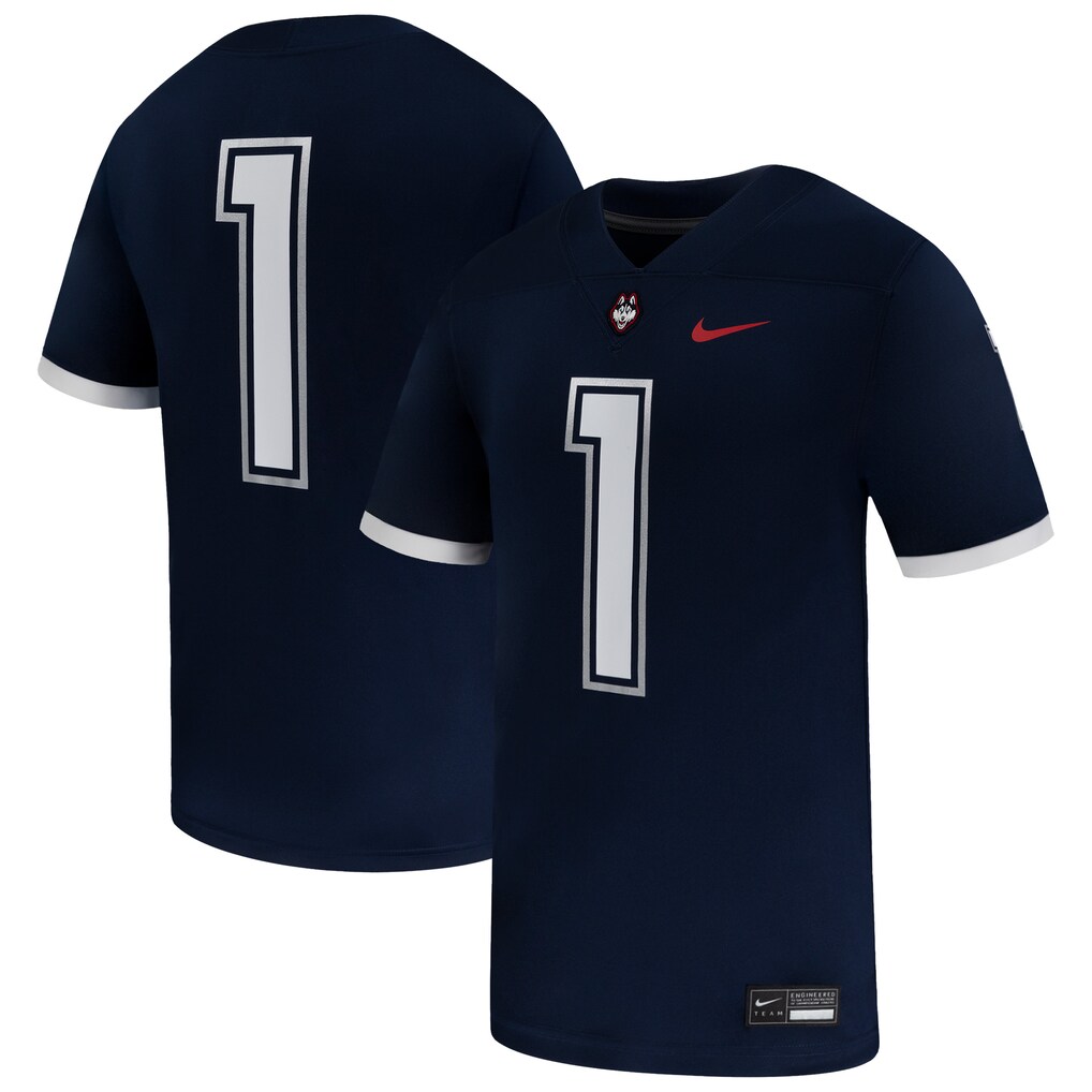 Men's Nike #1 Navy UConn Huskies Game Football Jersey - ujerseystore