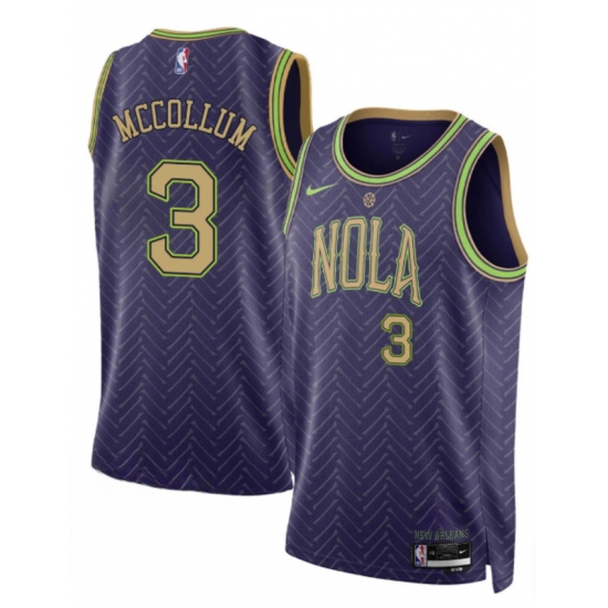 Men's New Orleans Pelicans #3 CJ McCollum Purple 2024-25 City Ediiton Stitched Basketball Jersey - Ujersey