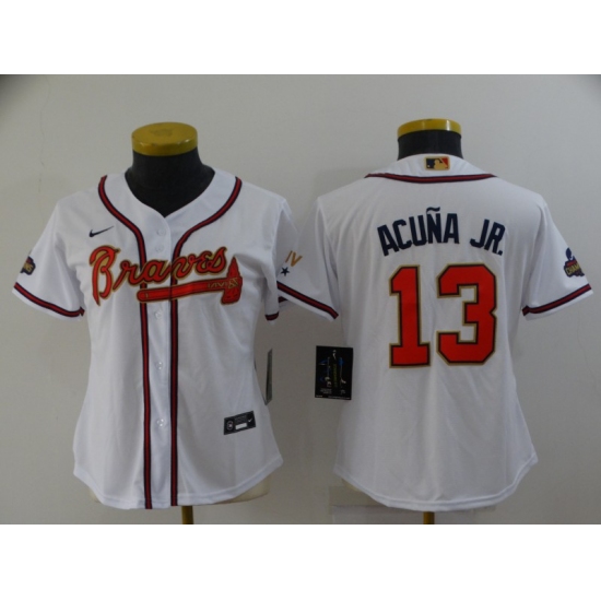 Women's Atlanta Braves #13 Ronald Acuna Jr. Nike White 2022 Gold Program Authentic Player Jersey - Ujersey