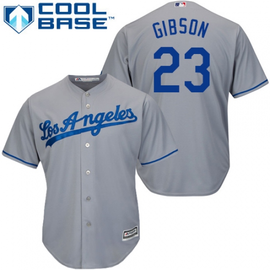 Men's Majestic Los Angeles Dodgers #23 Kirk Gibson Replica Grey Road Cool Base MLB Jersey - Ujersey