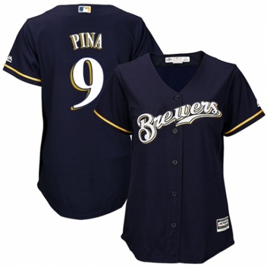 Women's Majestic Milwaukee Brewers #9 Manny Pina Replica White Alternate Cool Base MLB Jersey - Ujersey