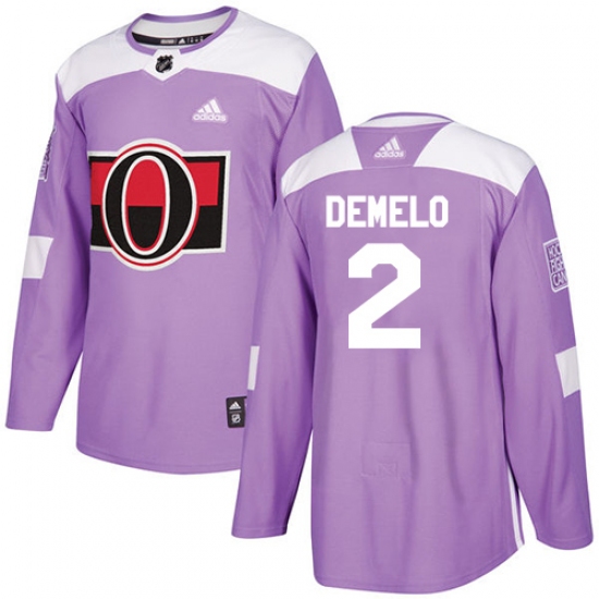 Men's Adidas Ottawa Senators #2 Dylan DeMelo Authentic Purple Fights Cancer Practice NHL Jersey - Ujersey