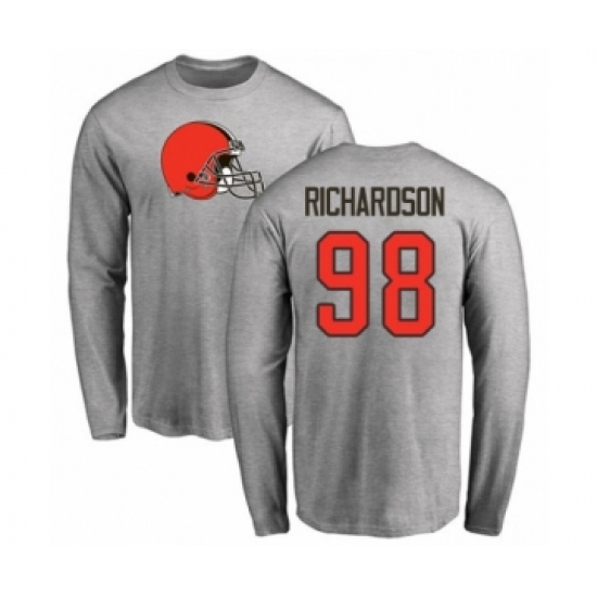 Football Cleveland Browns #98 Sheldon Richardson Ash Name & Number Logo Long Sleeve T-Shirt - Ujersey