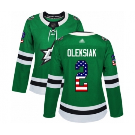 Women's Dallas Stars #2 Jamie Oleksiak Authentic Green USA Flag Fashion Hockey Jersey - Ujersey