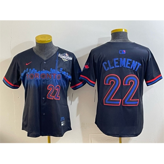 Women's Toronto Blue Jays #22 Ernie Clement Navy 2025 World Series City Connect Limited Stitched Baseball Jersey(Run Small) - Ujersey