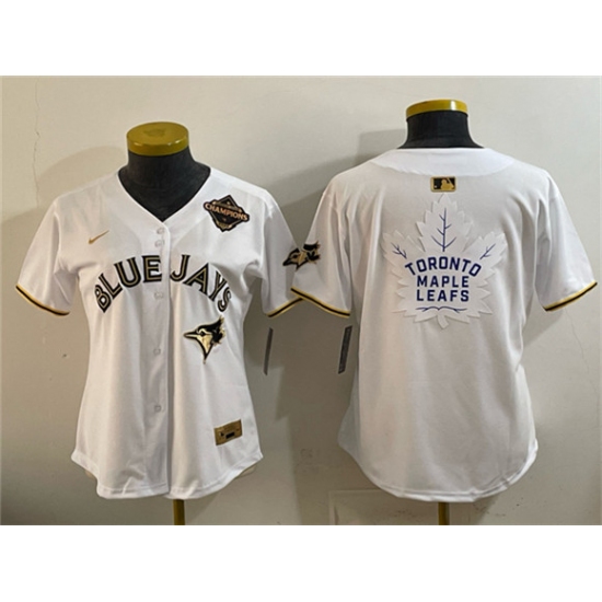 Youth Toronto Blue Jays & Leafs White Gold 2025 American League Champions With White Leafs Logo Limited Stitched Baseball Jersey - Ujersey