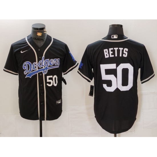 Men's Los Angeles Dodgers #50 Mookie Betts Number Black White Cool Base Stitched Jerseys - Ujersey