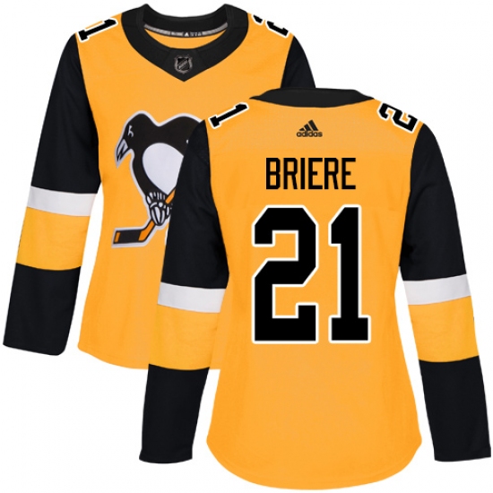 Women's Adidas Pittsburgh Penguins #21 Michel Briere Authentic Gold Alternate NHL Jersey - Ujersey
