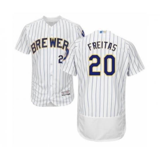 Men's Milwaukee Brewers #20 David Freitas White Home Flex Base Authentic Collection Baseball Player Jersey - Ujersey