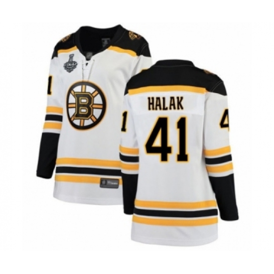 Women's Boston Bruins #41 Jaroslav Halak Authentic White Away Fanatics Branded Breakaway 2019 Stanley Cup Final Bound Hockey Jersey - Ujersey