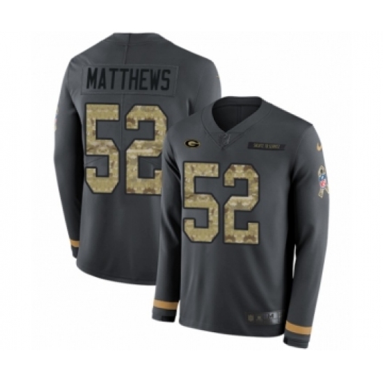 Youth Nike Green Bay Packers #52 Clay Matthews Limited Black Salute to Service Therma Long Sleeve NFL Jersey - Ujersey