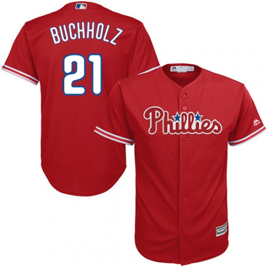 Youth Majestic Philadelphia Phillies #21 Clay Buchholz Replica Red Alternate Cool Base MLB Jersey - Ujersey